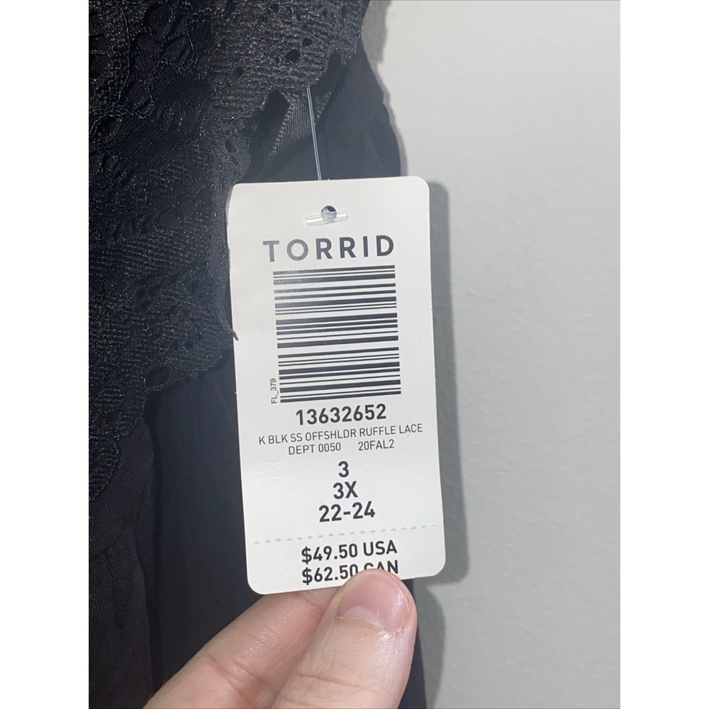 Torrid Super Soft & Lace Off Shoulder Top Elastic Trim‎ Black 3X NWT - Picture 2 of 6